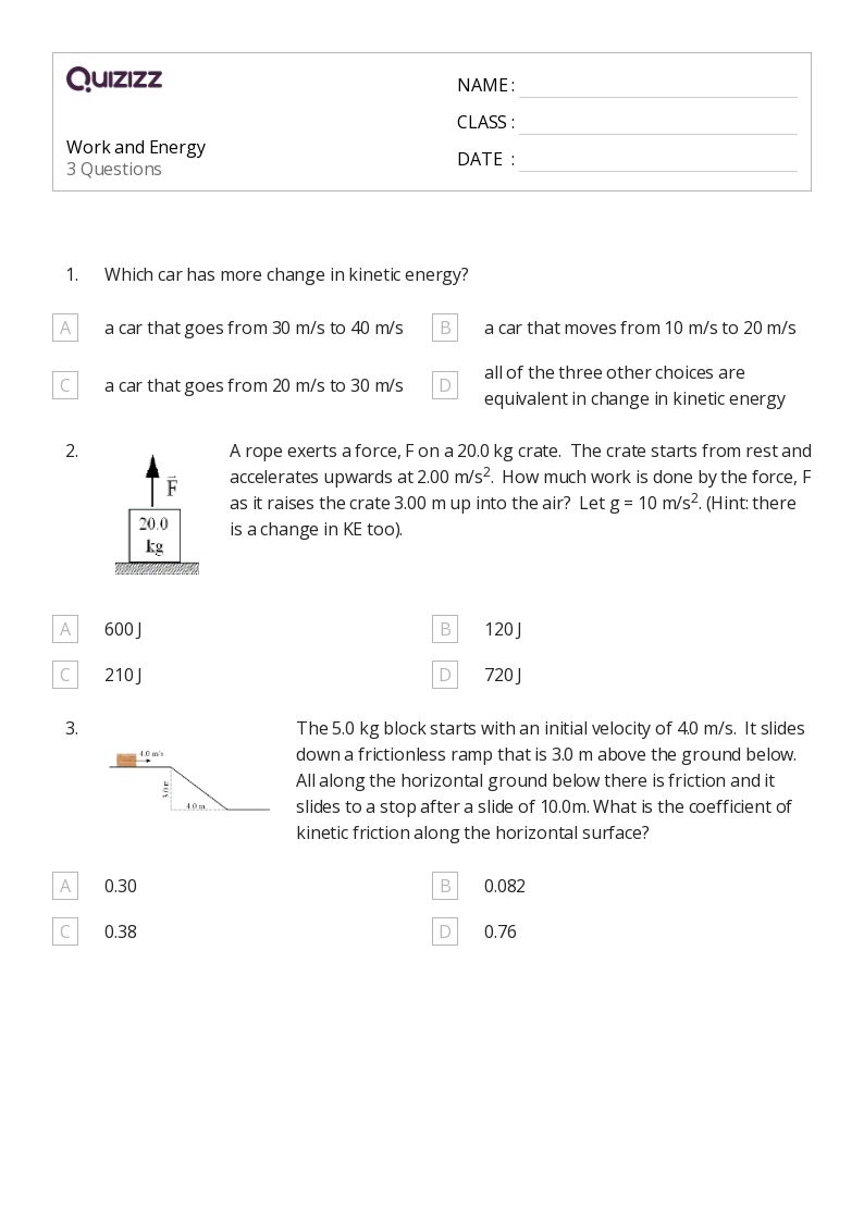 50+ work and energy worksheets for 11th Grade on Quizizz Free & Printable