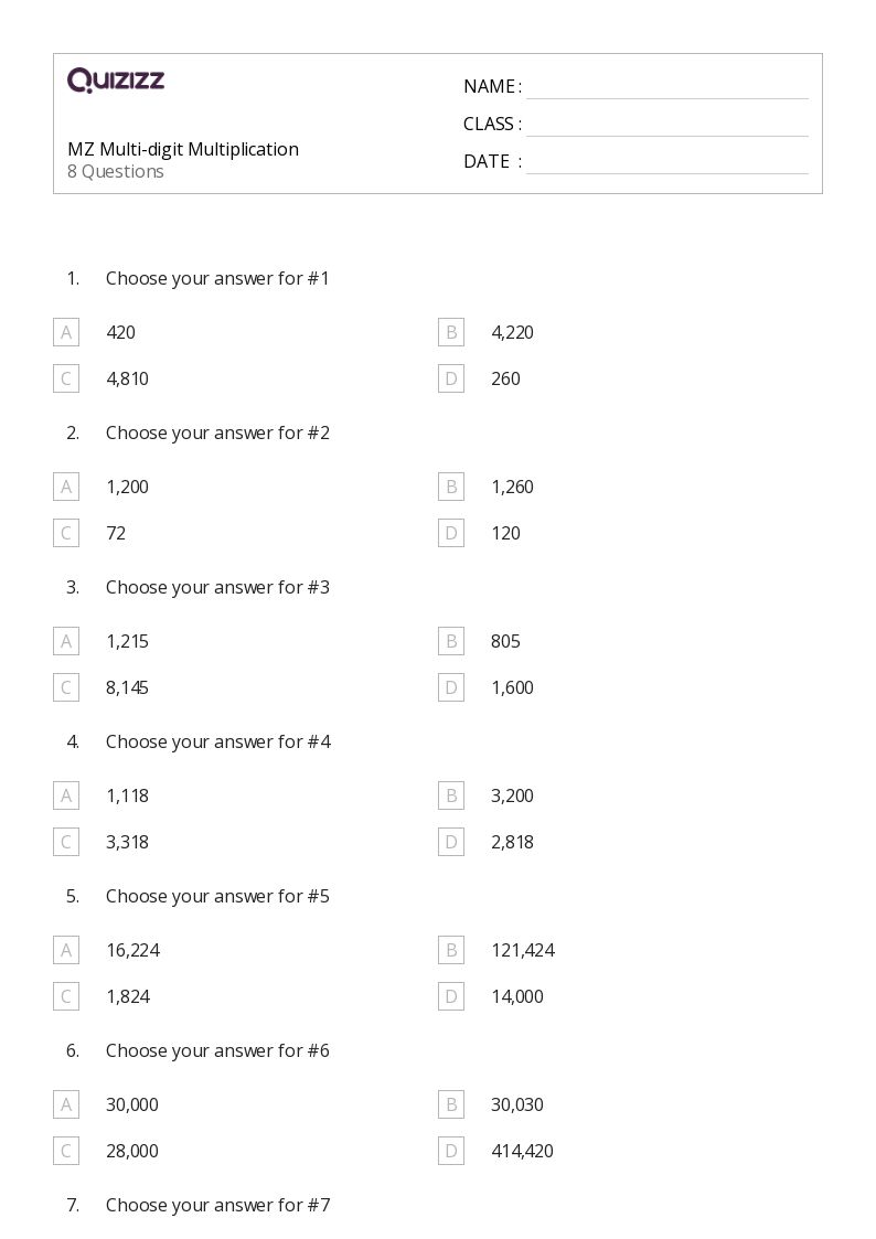 50+ MultiDigit Multiplication worksheets for 6th Year on Quizizz