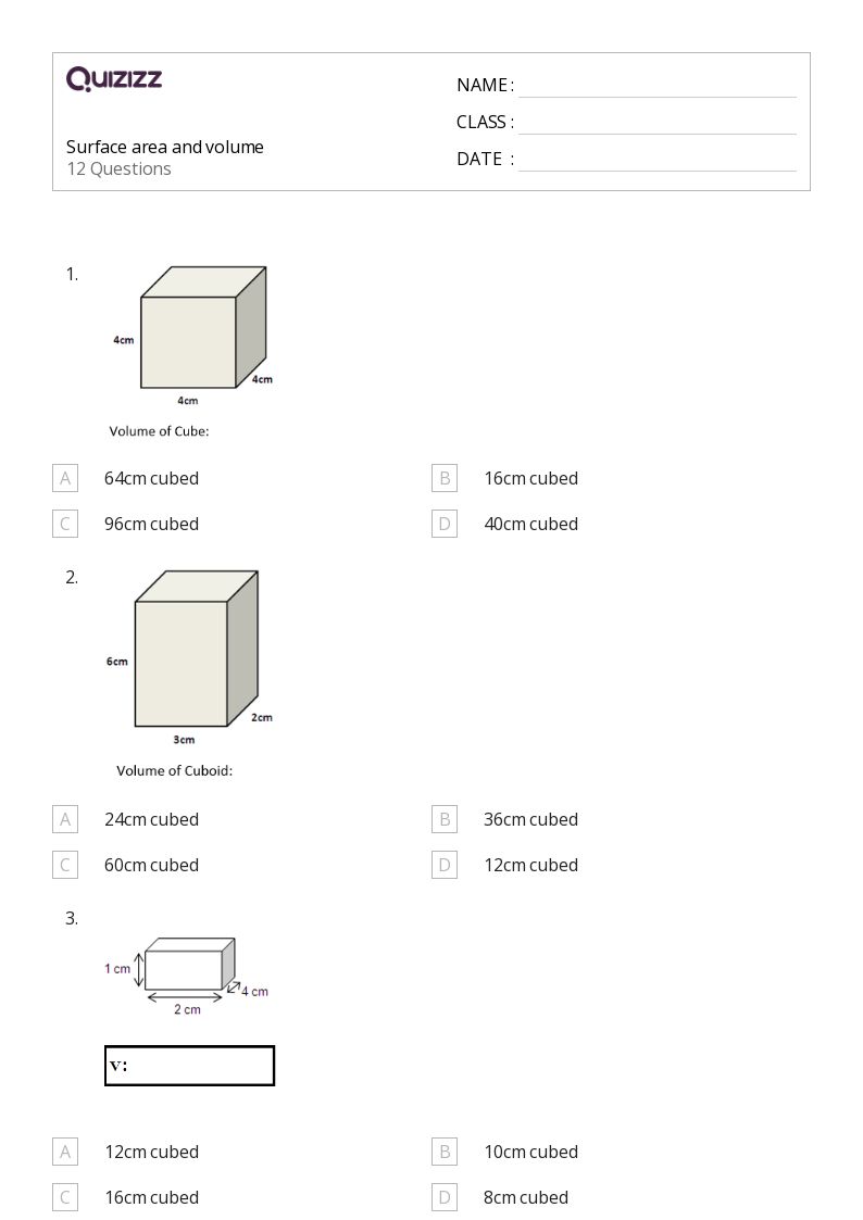 50+ volume and surface area of cubes worksheets for 10th Year on