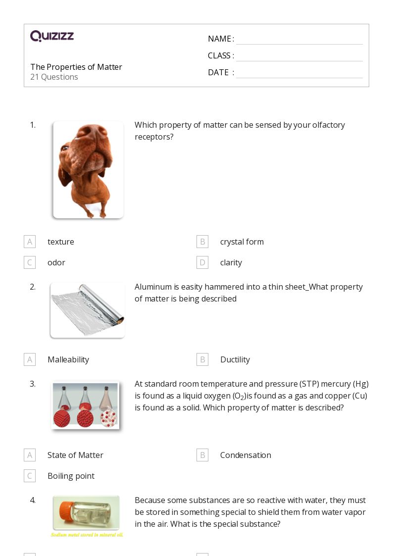 50+ Properties of Matter worksheets on Quizizz Free & Printable