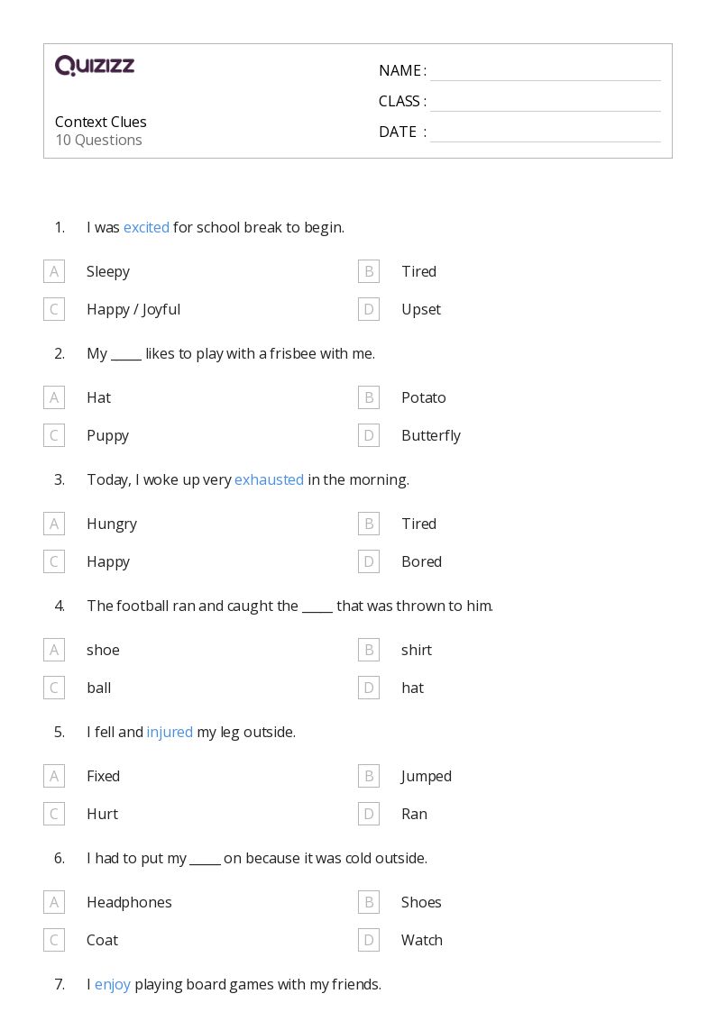 50+ Determining Meaning Using Context Clues worksheets for 2nd Class on Quizizz Free & Printable