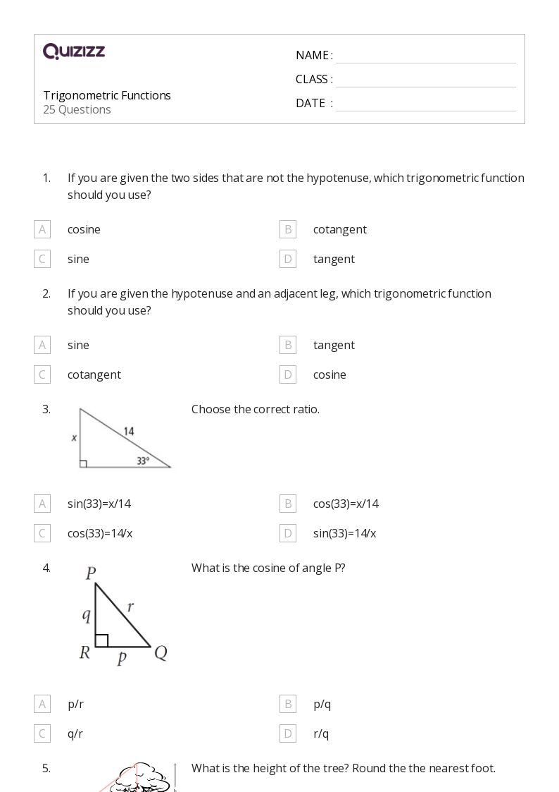 50+ Trigonometric Functions worksheets for 10th Grade on Quizizz Free