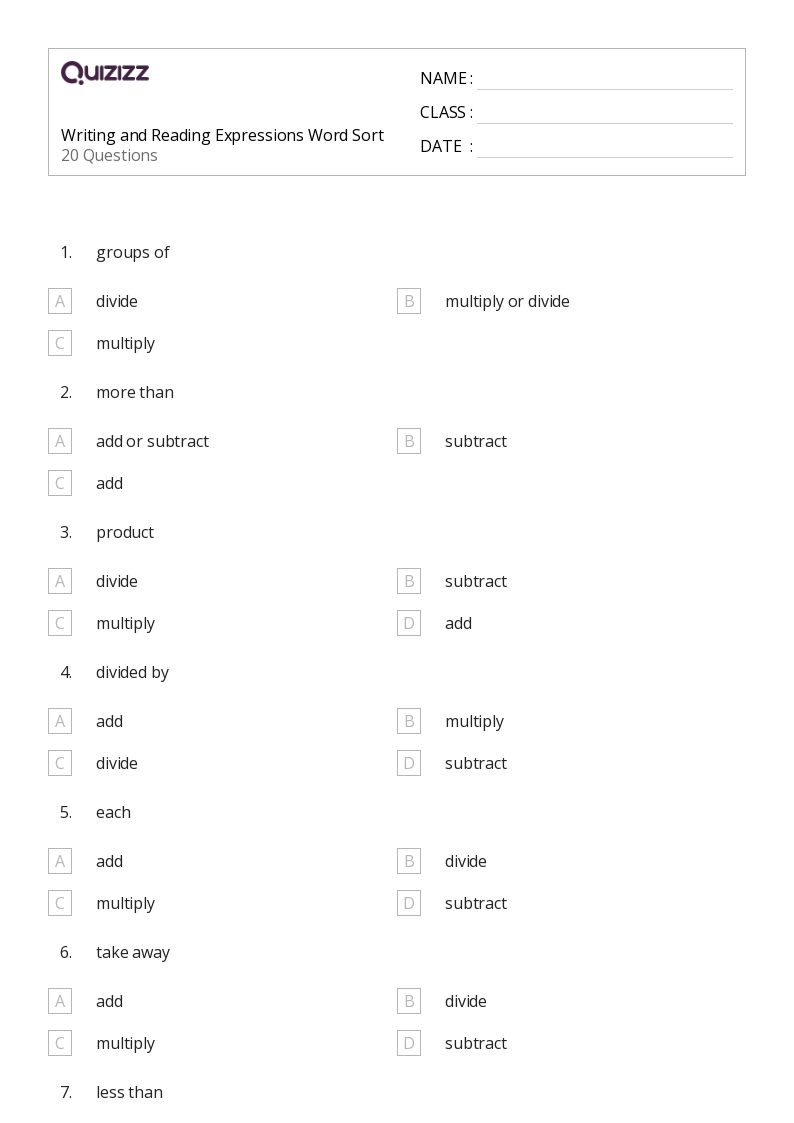 50+ Writing Expressions worksheets for 4th Grade on Quizizz Free