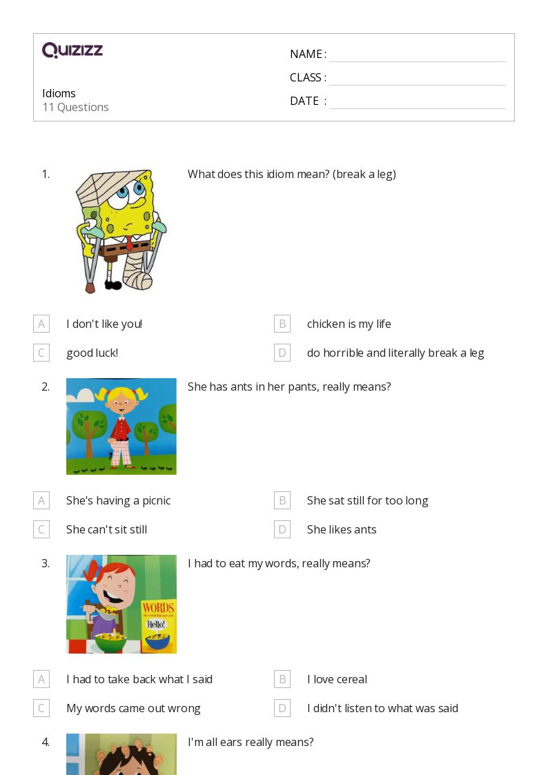 50+ Idioms worksheets for 2nd Grade on Quizizz Free & Printable