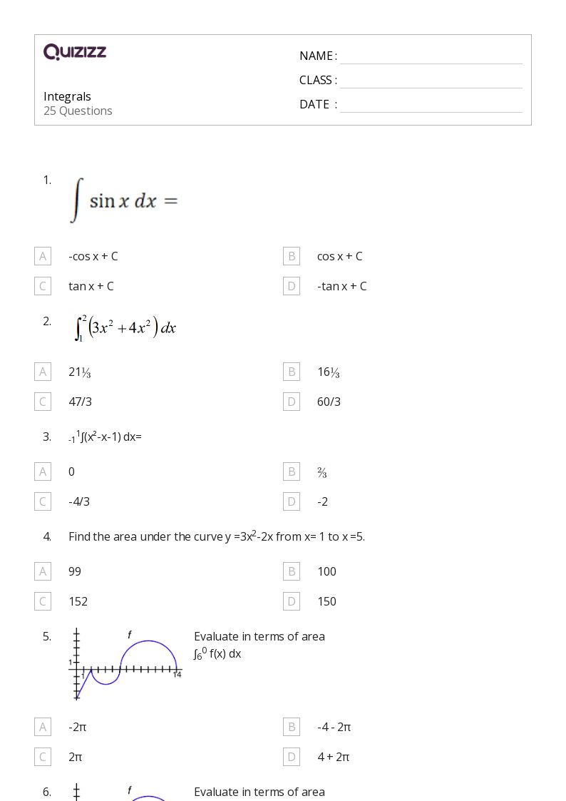 50+ integrals worksheets for 9th Class on Quizizz | Free & Printable
