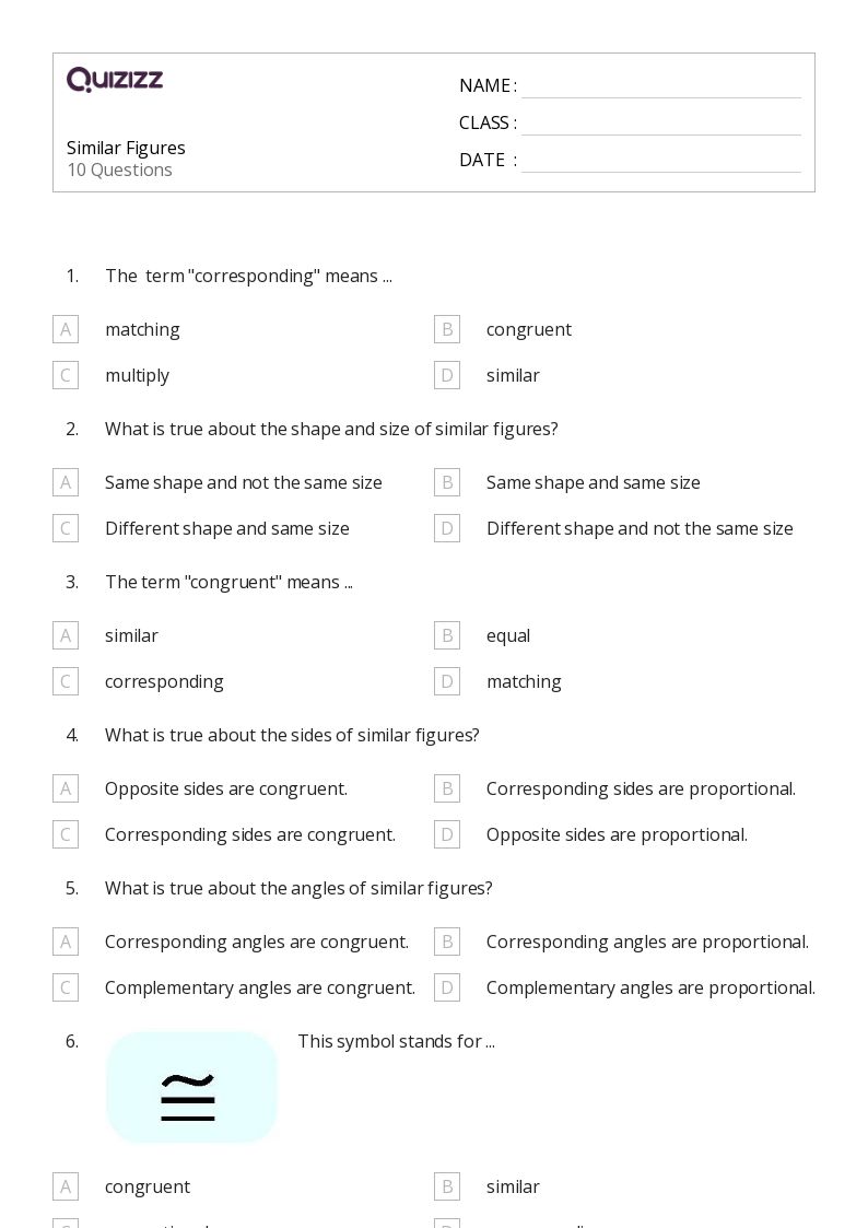 50+ Similar Figures worksheets for 7th Grade on Quizizz Free & Printable
