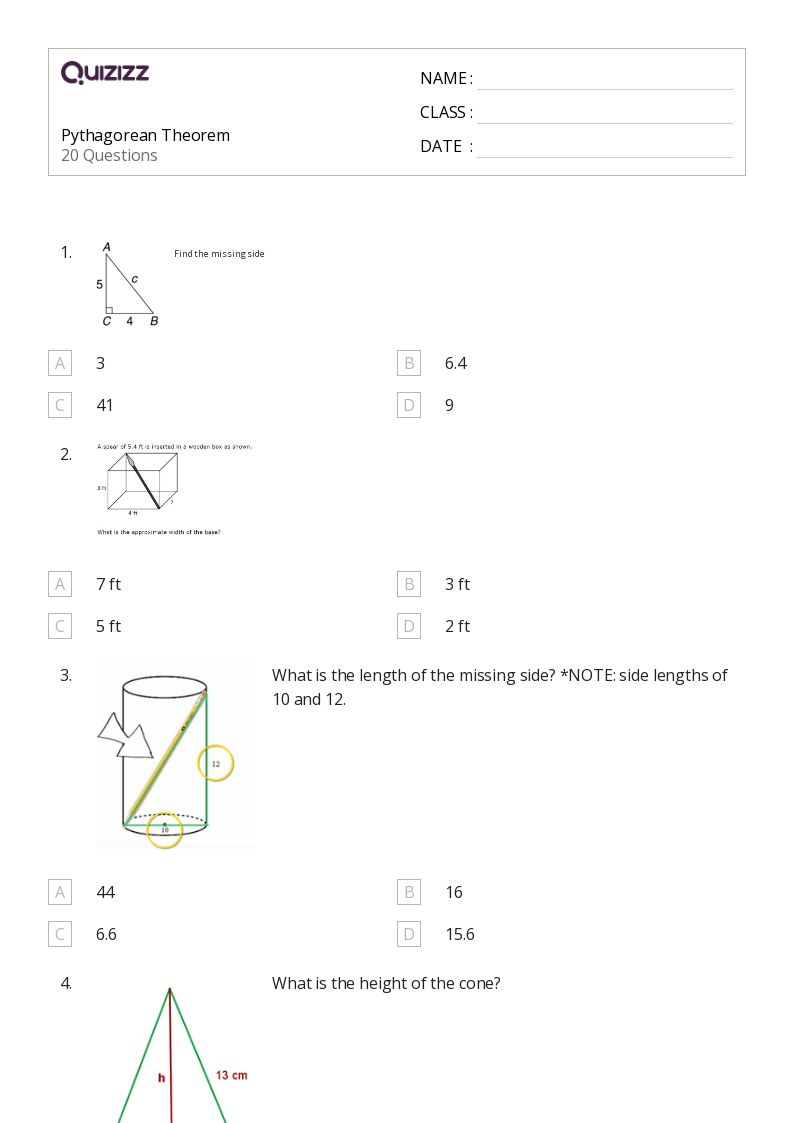 50+ pythagorean theorem worksheets for 9th Grade on Quizizz Free & Printable