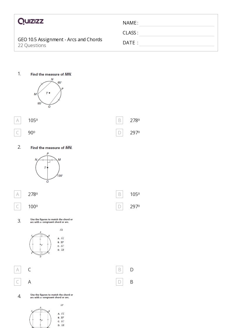 50+ arcs and chords worksheets for 10th Class on Quizizz | Free & Printable