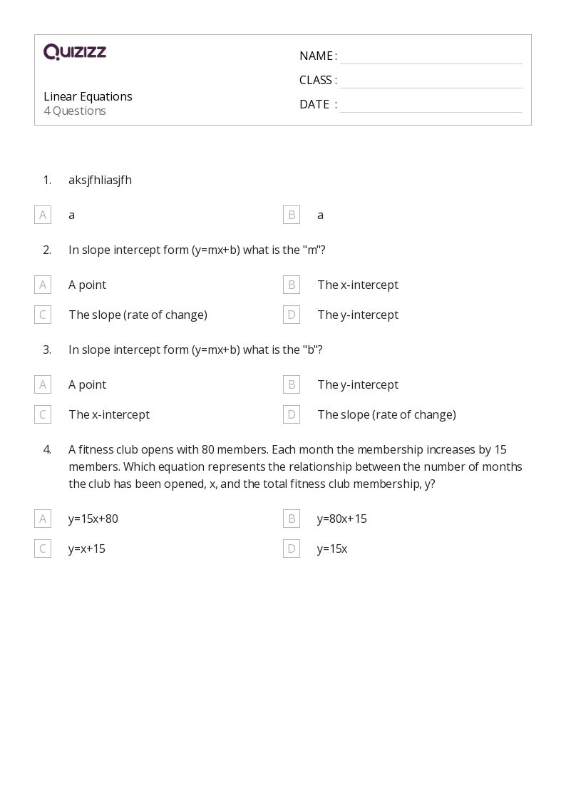 50+ Linear Equations worksheets for 4th Grade on Quizizz Free & Printable