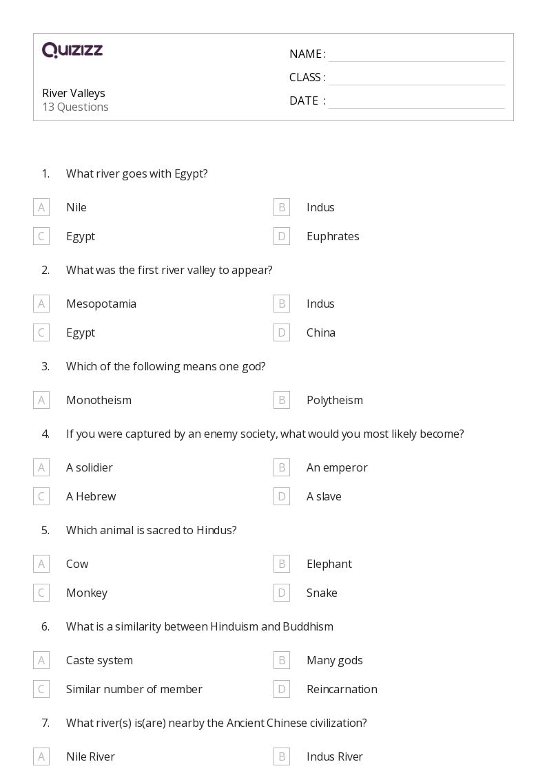 Printable History Worksheets for Grade 6 | Quizizz