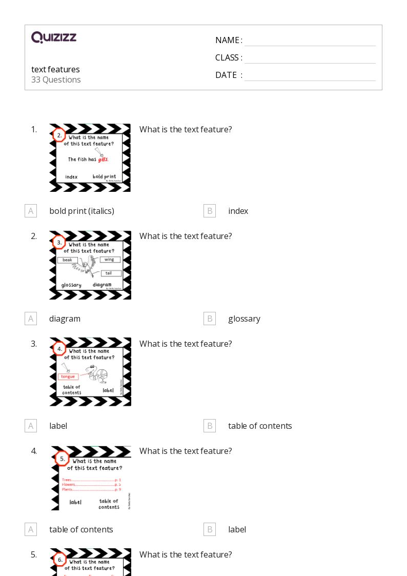 50+ Nonfiction Text Features worksheets for Kindergarten on Quizizz Free & Printable