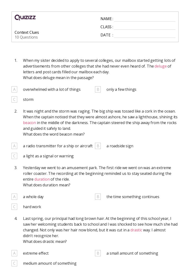 50+ Determining Meaning Using Context Clues worksheets for 3rd Year on