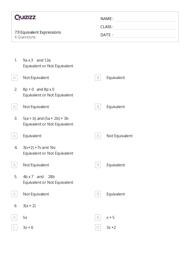 50+ Equivalent Expressions worksheets for 5th Year on Quizizz | Free