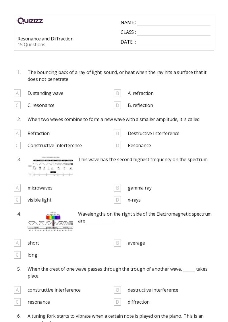 50+ waves and interference worksheets on Quizizz Free & Printable