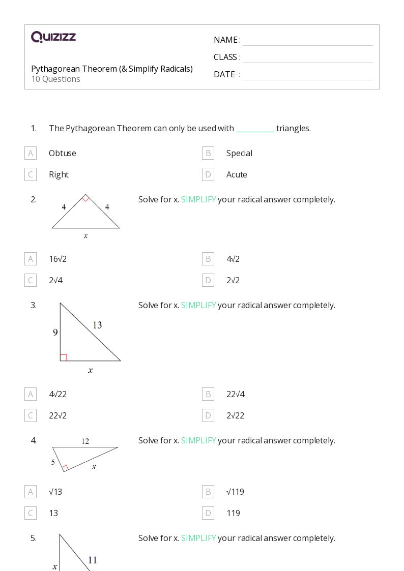 50+ pythagorean theorem worksheets for 9th Grade on Quizizz Free & Printable