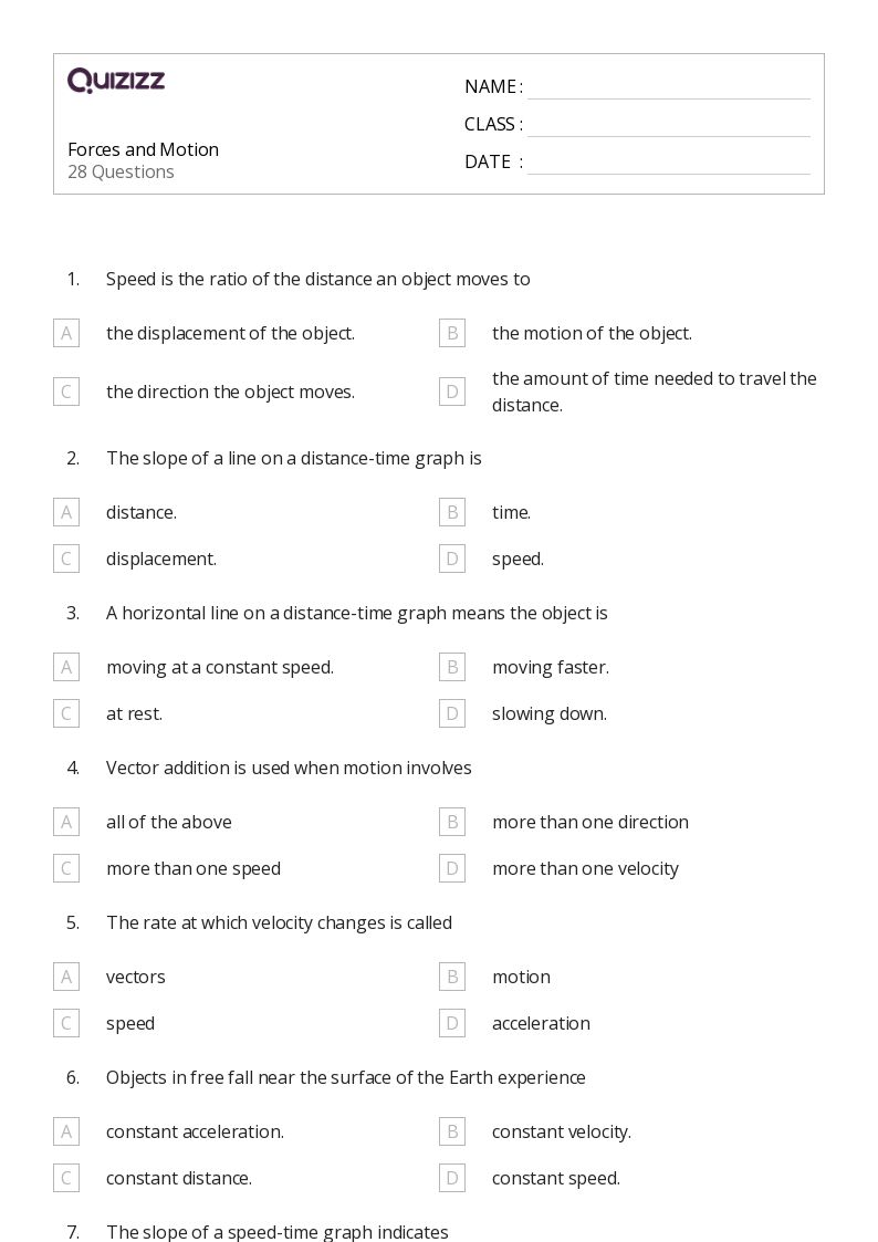 50+ Forces and Motion worksheets for 9th Grade on Quizizz Free & Printable