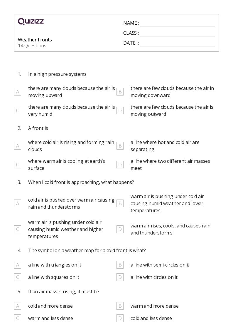 50+ atmospheric circulation and weather systems worksheets for 7th Grade on Quizizz Free