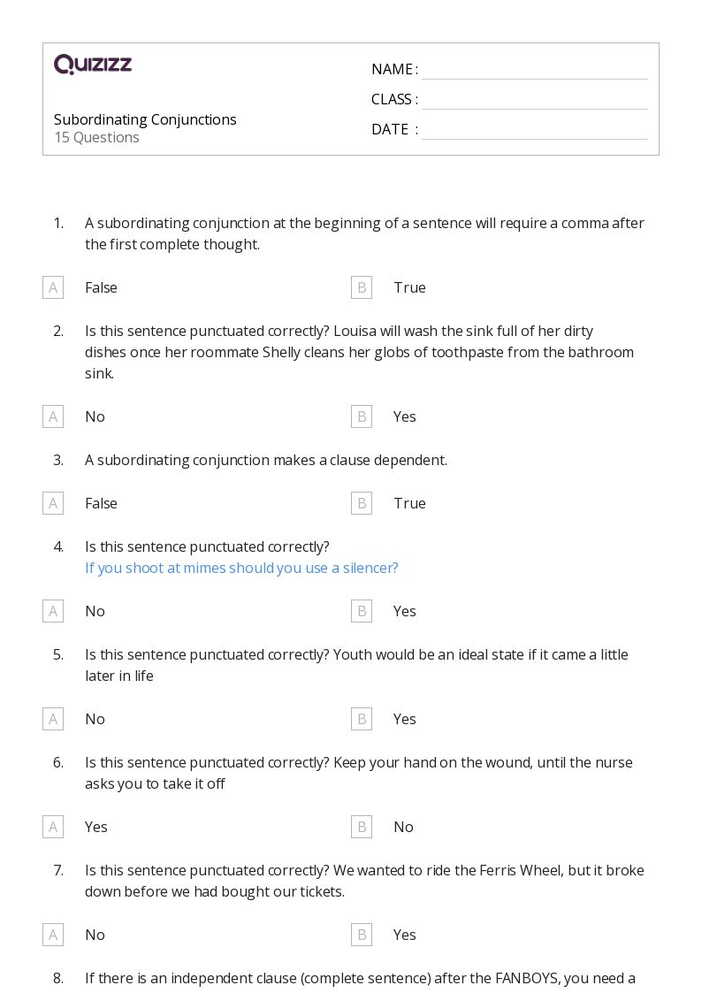 50+ Conjunctions worksheets for 6th Grade on Quizizz Free & Printable