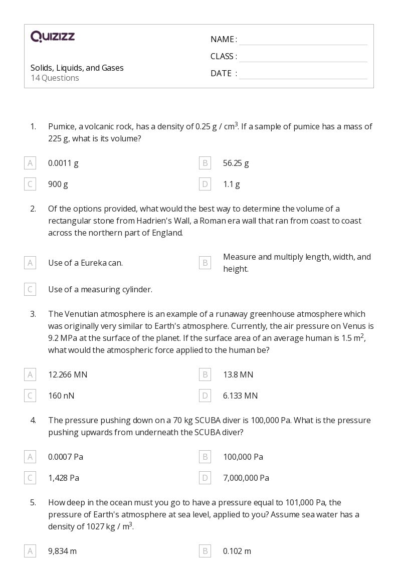 50+ solids liquids and gases worksheets for 10th Grade on Quizizz