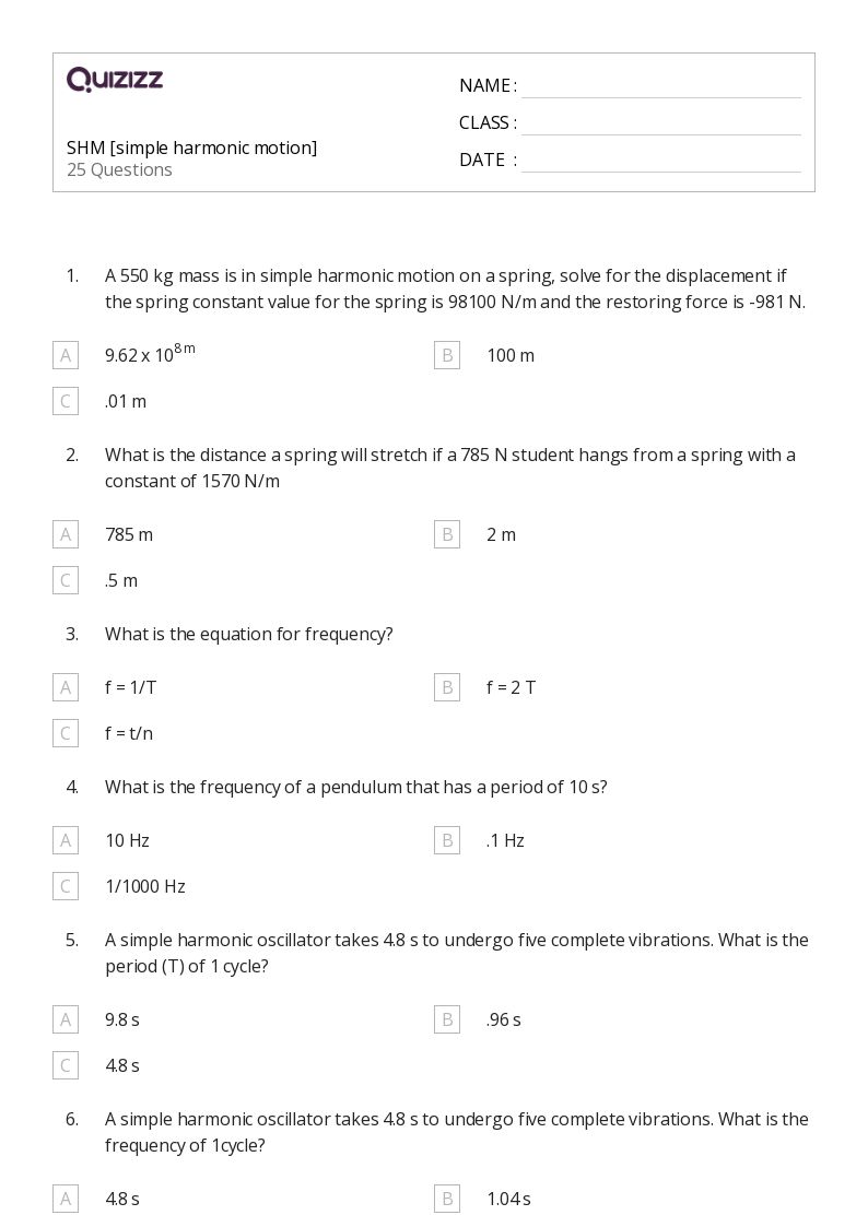 50+ simple harmonic motion worksheets on Quizizz Free & Printable