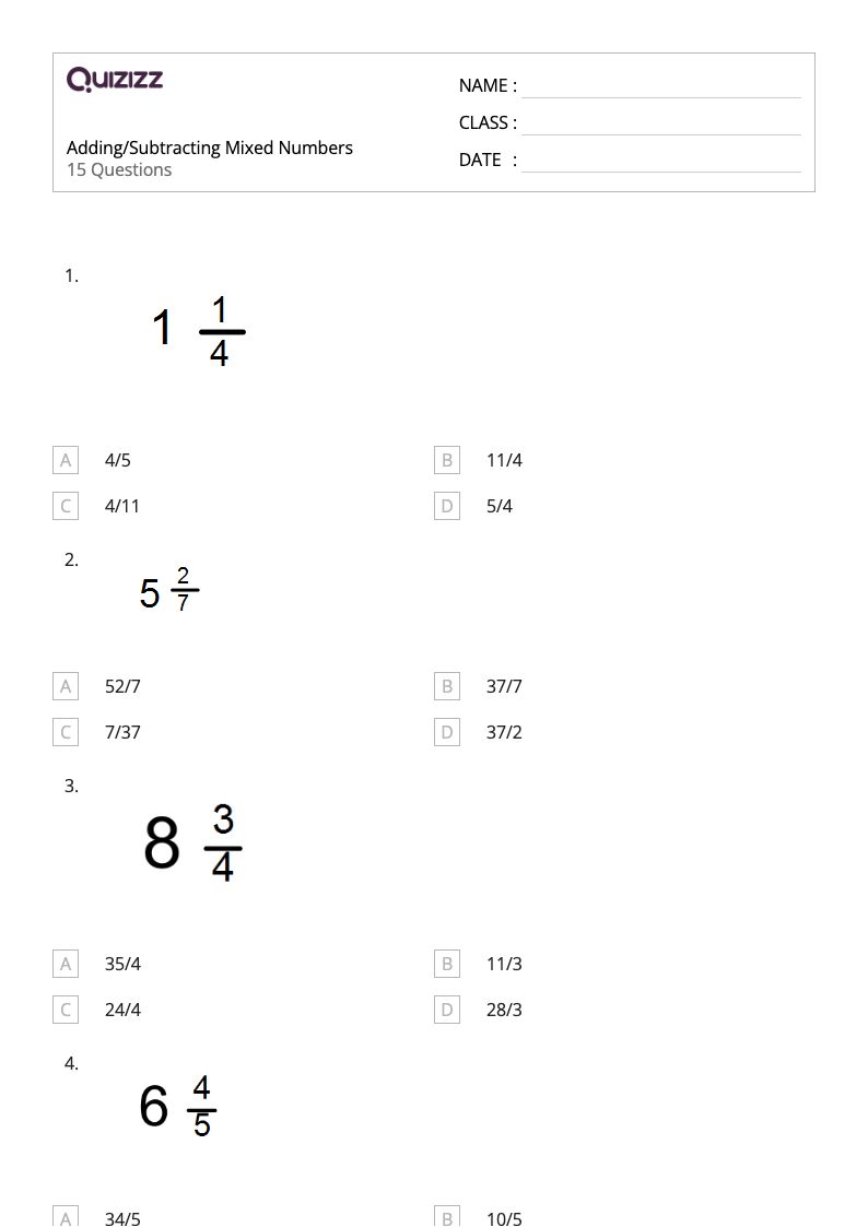 50+ Subtracting Mixed Numbers worksheets for 4th Grade on Quizizz Free & Printable