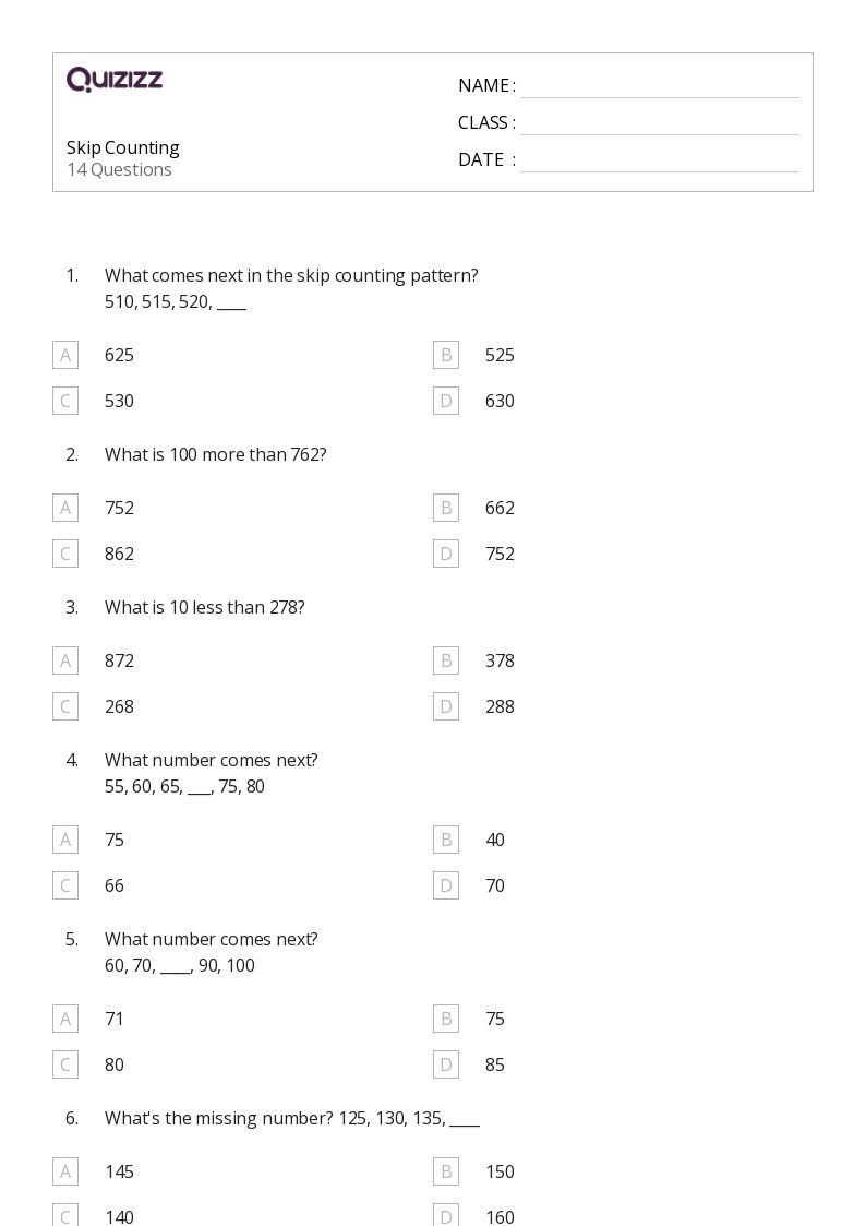 50+ Skip Counting worksheets for 2nd Grade on Quizizz Free & Printable