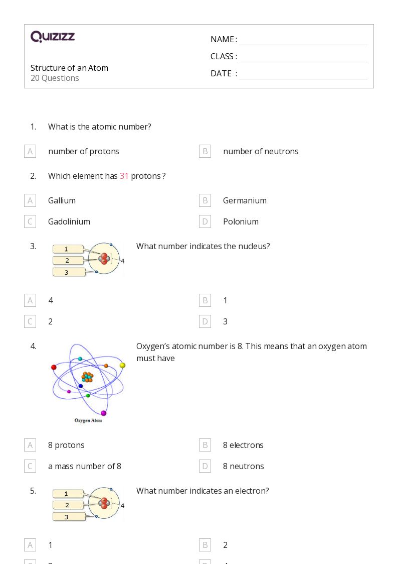 50+ electronic structure of atoms worksheets for 9th Class on Quizizz