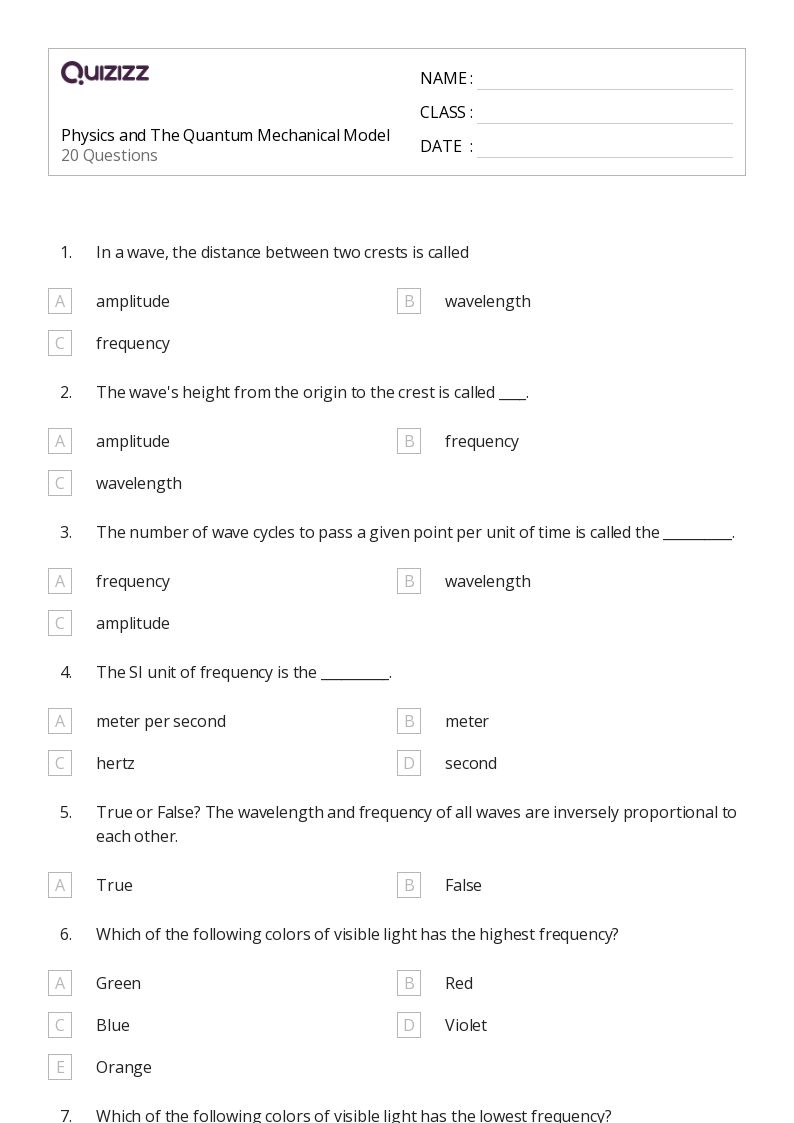 50+ quantum physics worksheets for 10th Year on Quizizz Free & Printable