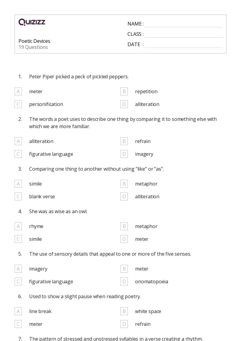 50+ Alliteration worksheets for 6th Grade on Quizizz Free & Printable