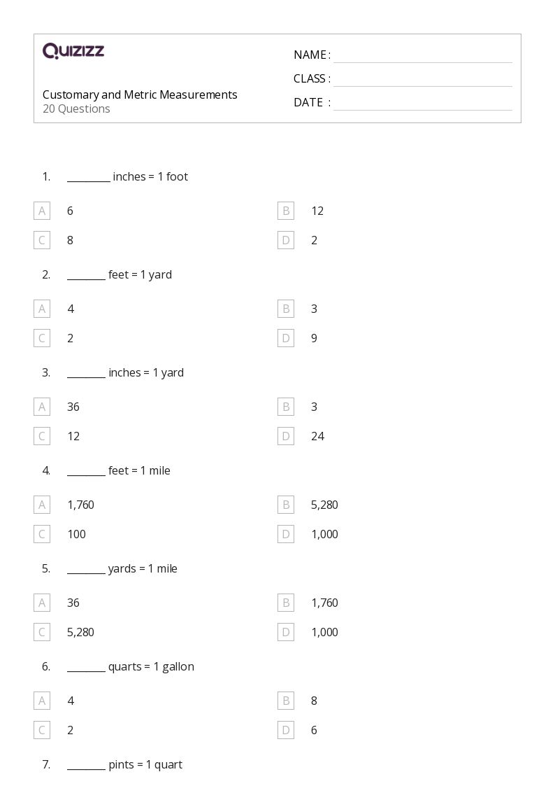 50+ Metric Measurement worksheets for 5th Class on Quizizz Free & Printable