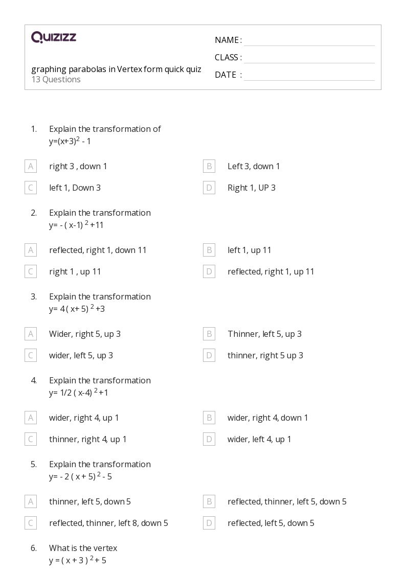 50+ graphing parabolas worksheets for 9th Grade on Quizizz Free & Printable