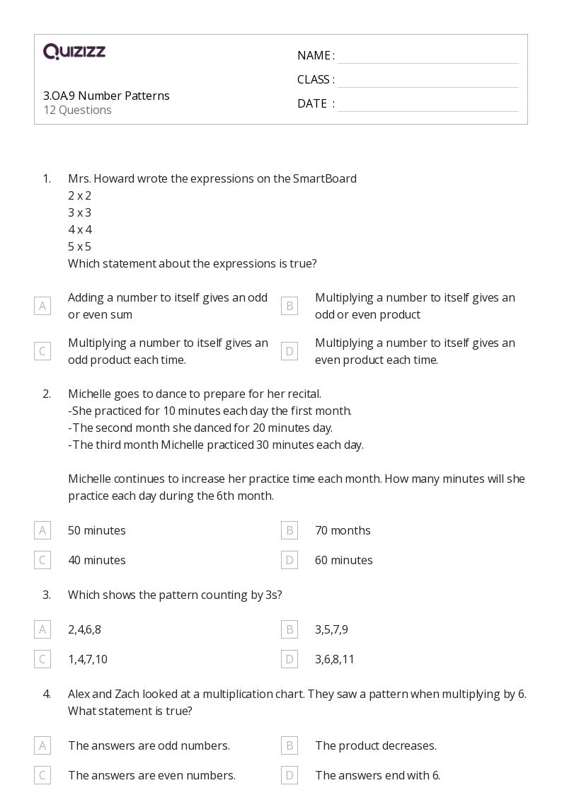 50+ Number Patterns worksheets for 3rd Grade on Quizizz Free & Printable
