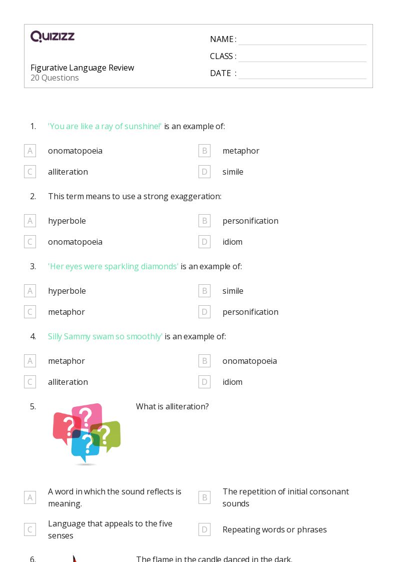 50+ Figurative Language worksheets for 5th Year on Quizizz Free