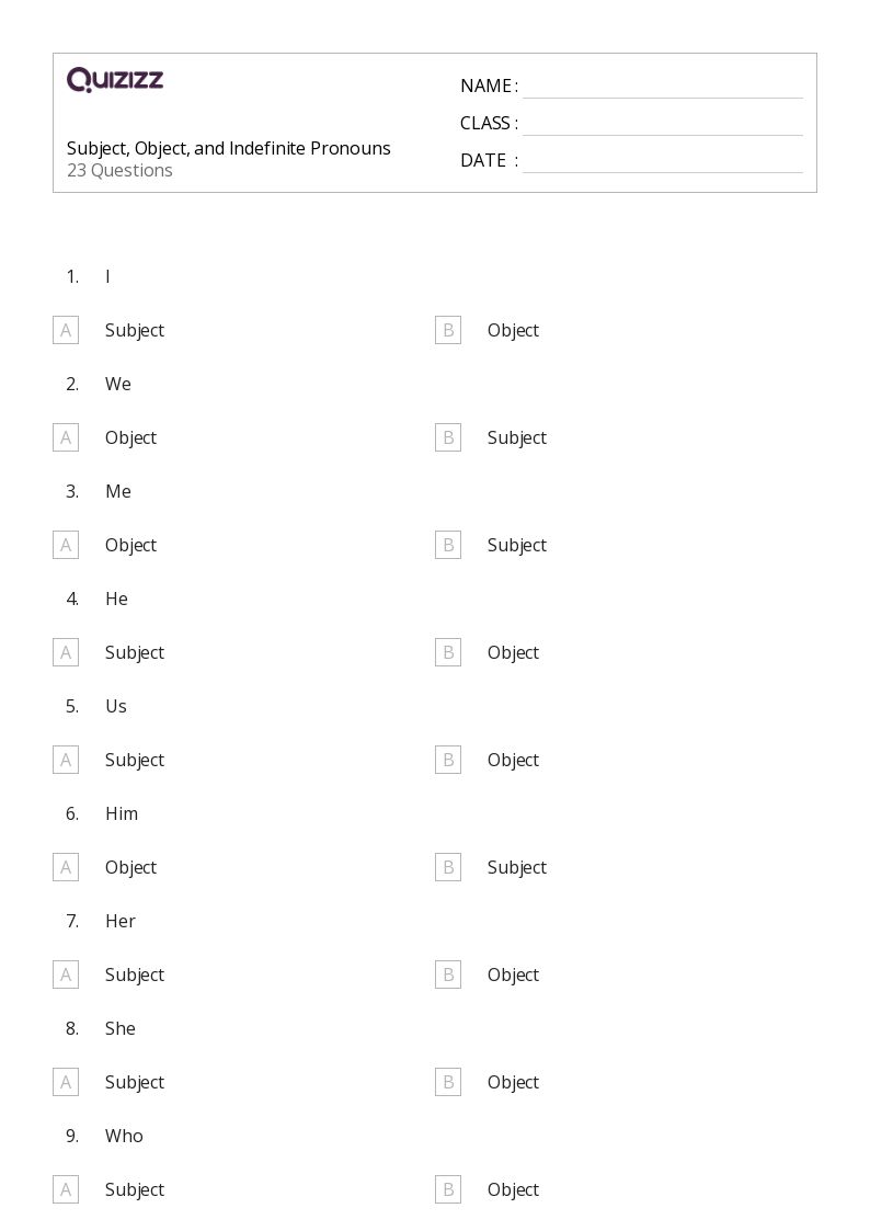 50+ Indefinite Pronouns worksheets for 6th Grade on Quizizz Free & Printable
