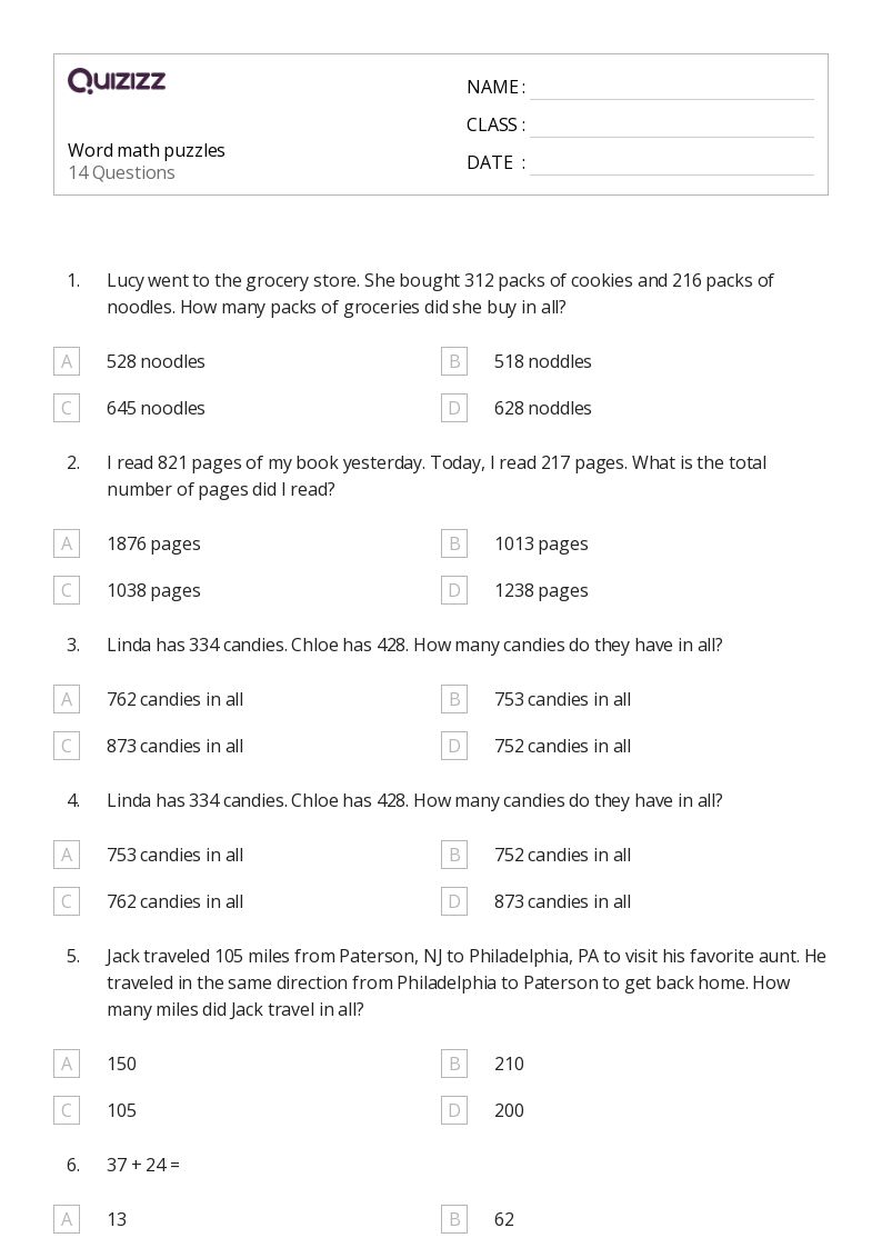 50+ Math Puzzles worksheets for 1st Grade on Quizizz Free & Printable