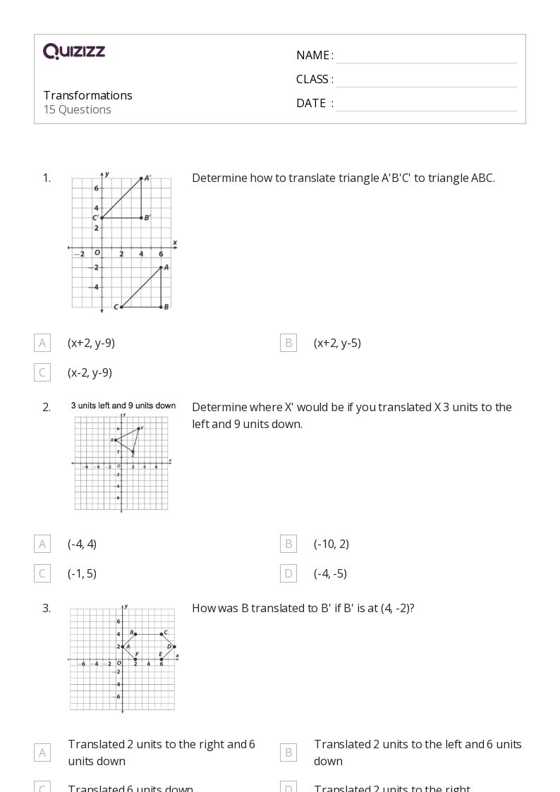 50+ Transformations worksheets for 6th Grade on Quizizz Free & Printable