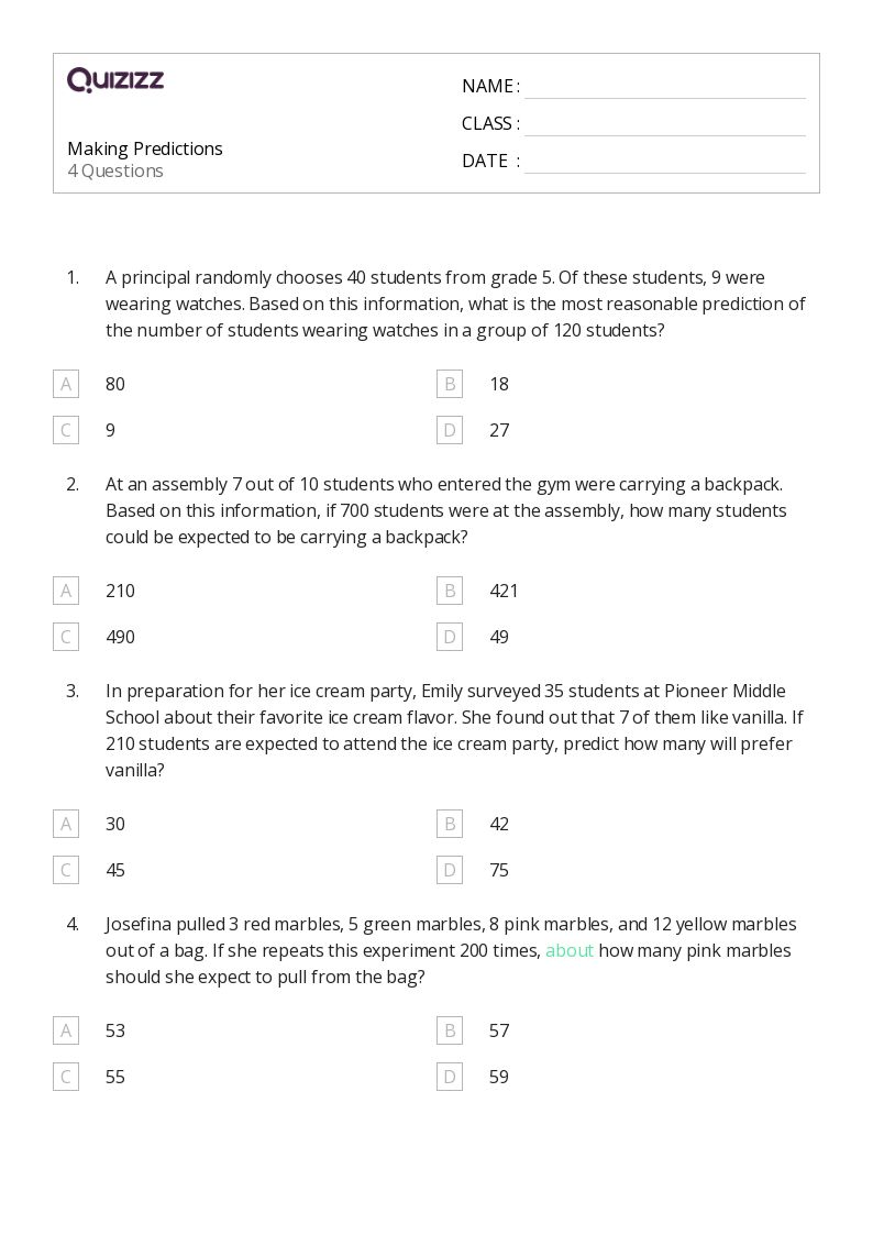 50+ Making Predictions worksheets for 7th Grade on Quizizz Free & Printable