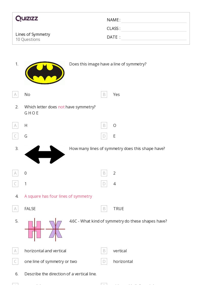 50+ Lines of Symmetry worksheets for 4th Grade on Quizizz Free