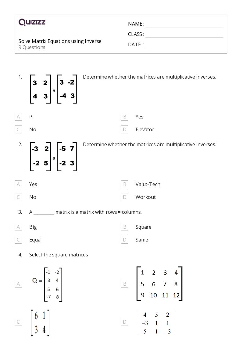 50+ Matrices worksheets on Quizizz Free & Printable