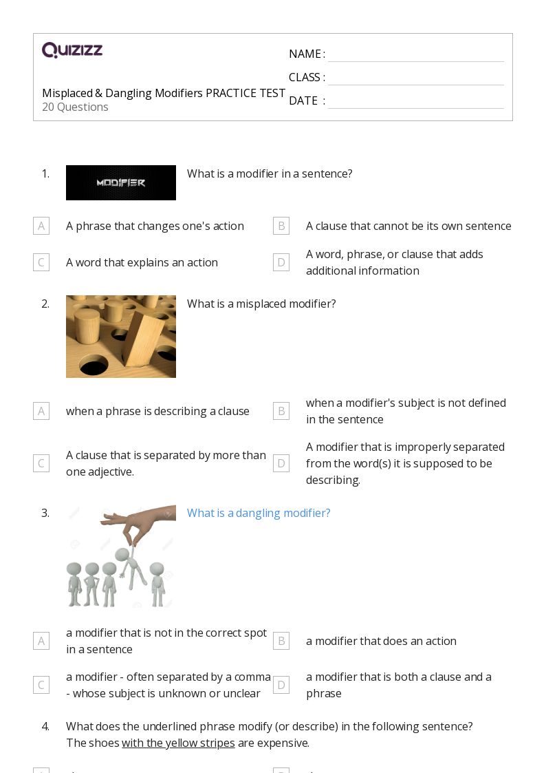 50+ Misplaced and Dangling Modifiers worksheets on Quizizz | Free