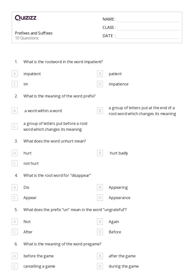 50+ Suffixes worksheets for 3rd Grade on Quizizz Free & Printable