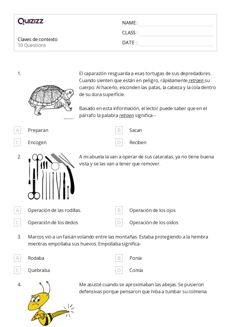 50+ Determinar el significado usando claves de contexto hojas de