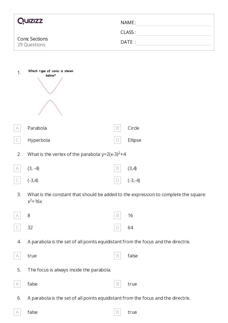 50+ Conic Sections worksheets for Grade 11 on Quizizz Free & Printable