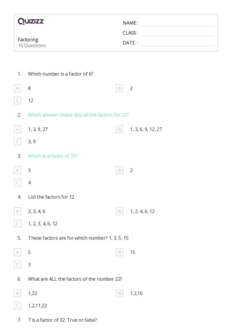 50+ Factoring Expressions worksheets for 4th Class on Quizizz | Free