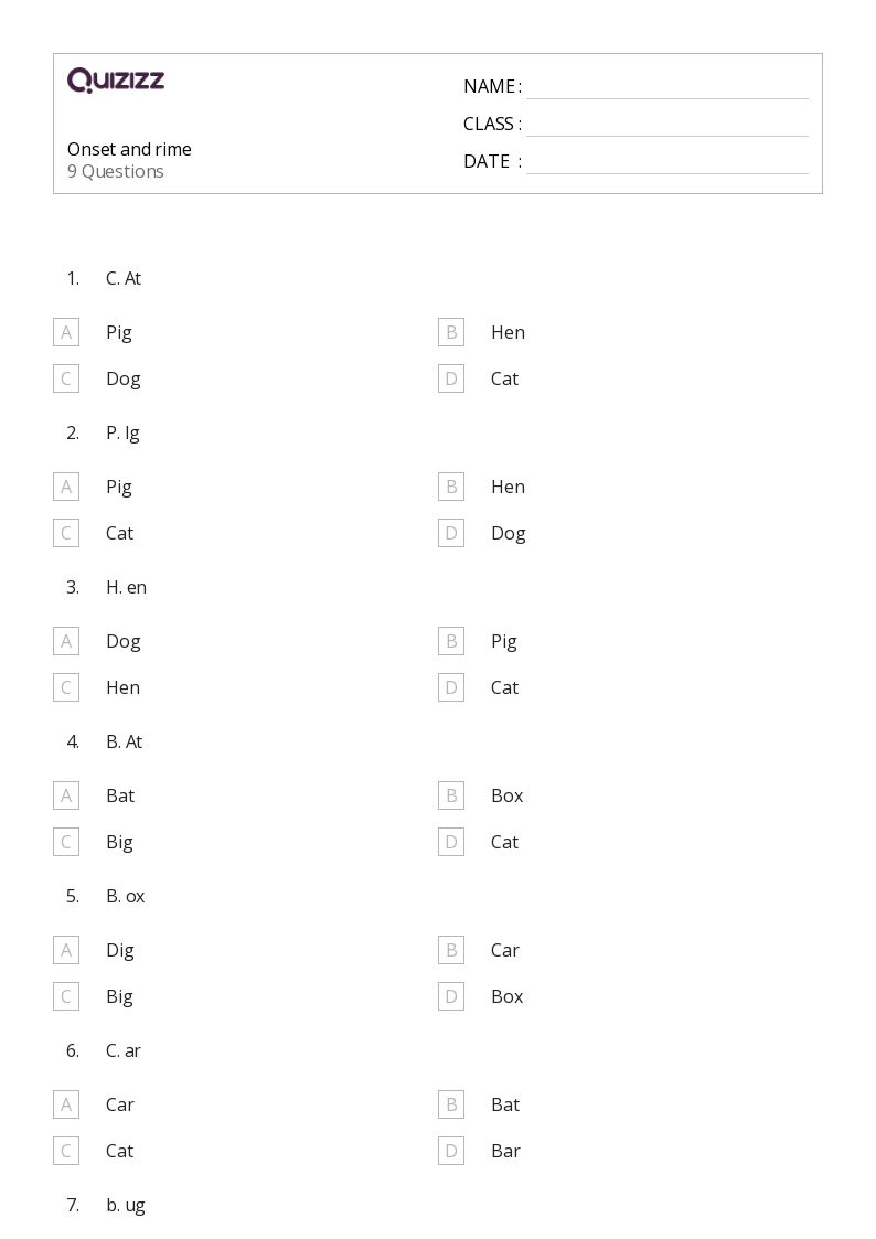 50+ Onsets and Rimes worksheets for Kindergarten on Quizizz Free & Printable