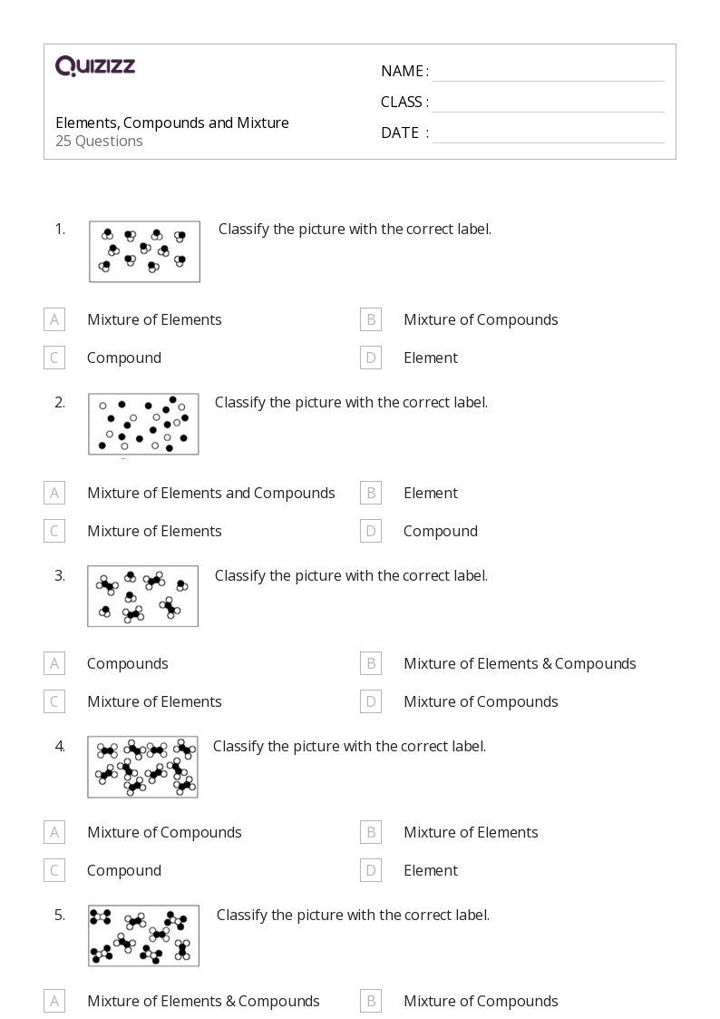 50+ elements and compounds worksheets for 10th Year on Quizizz Free & Printable