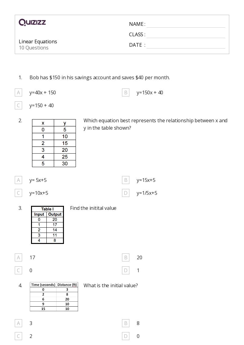 50+ Linear Equations worksheets for 8th Grade on Quizizz Free & Printable
