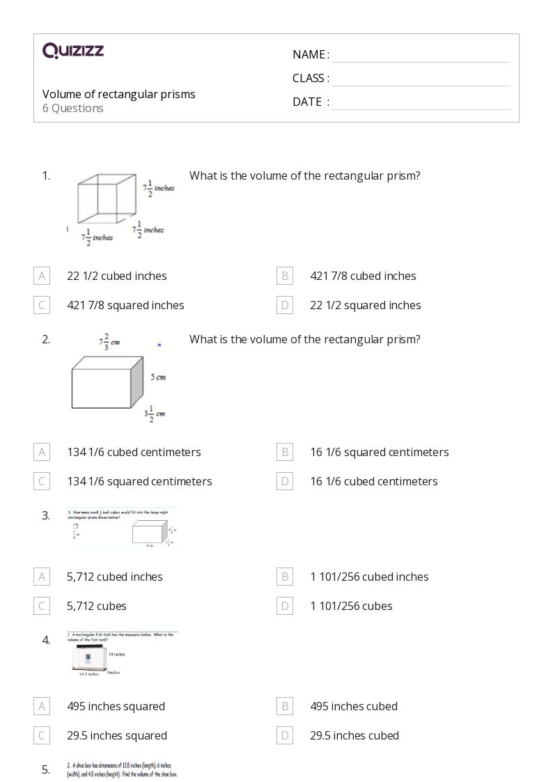 50+ Rectangular Prisms worksheets for 6th Year on Quizizz Free
