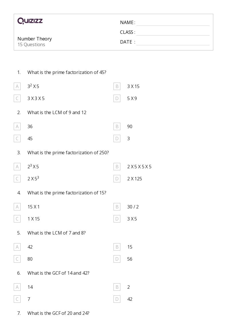 50+ Number Theory worksheets for 6th Year on Quizizz Free & Printable