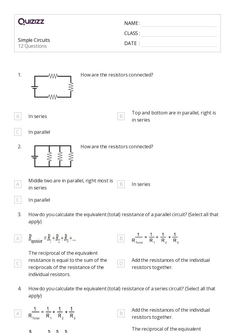 50+ series and parallel resistors worksheets for 10th Class on Quizizz